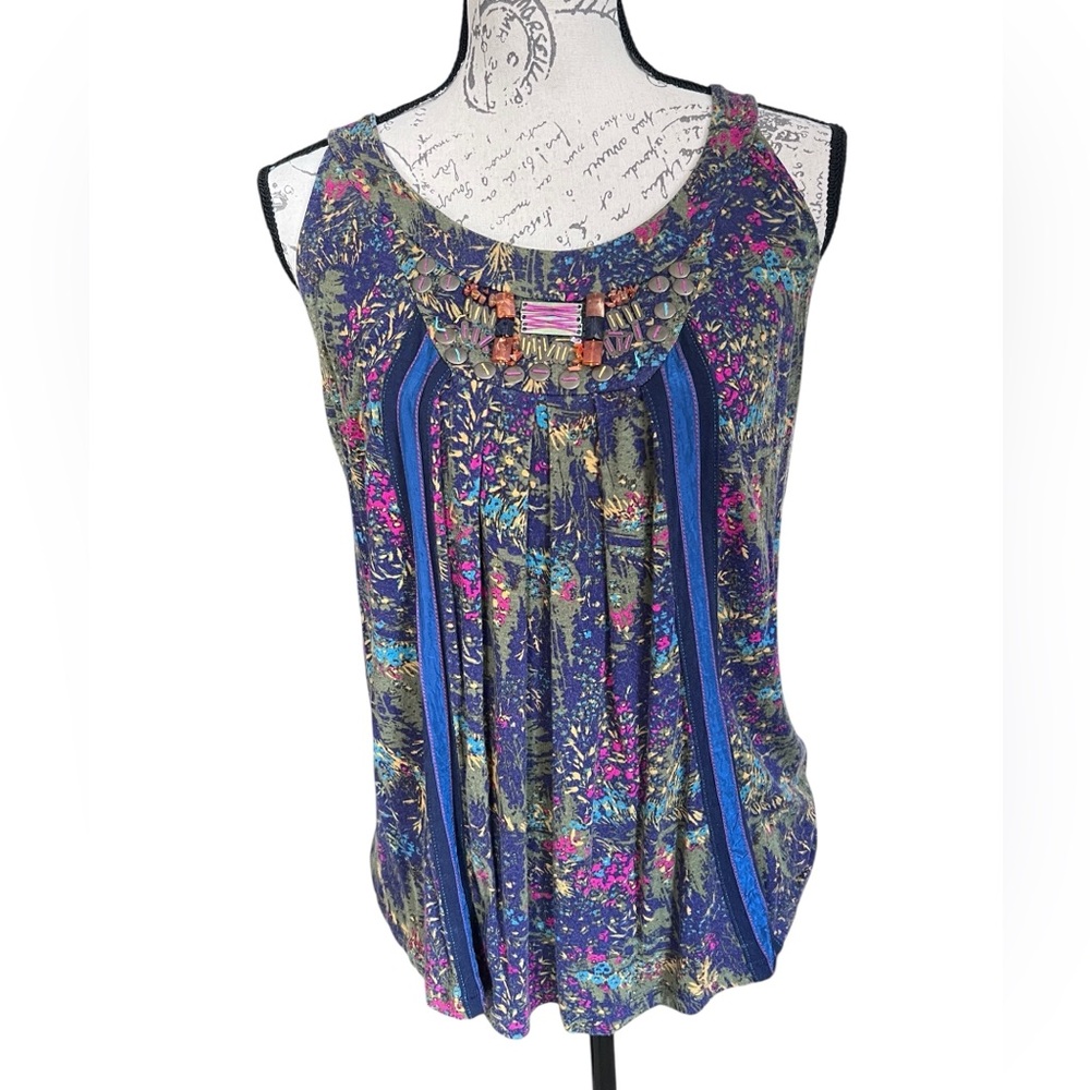 Anthropologie One September jewel neck tank in muted floral pattern